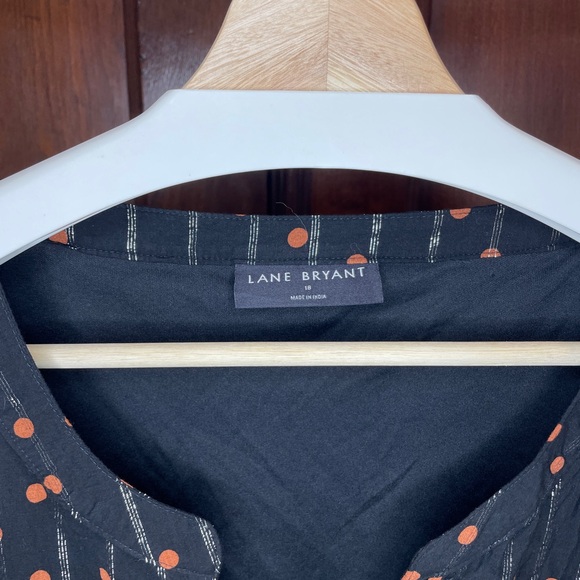 Lane Bryant Black with Silver Stripe and Brown Polka Dot Dress 3/4 Sleeves - Picture 5 of 8